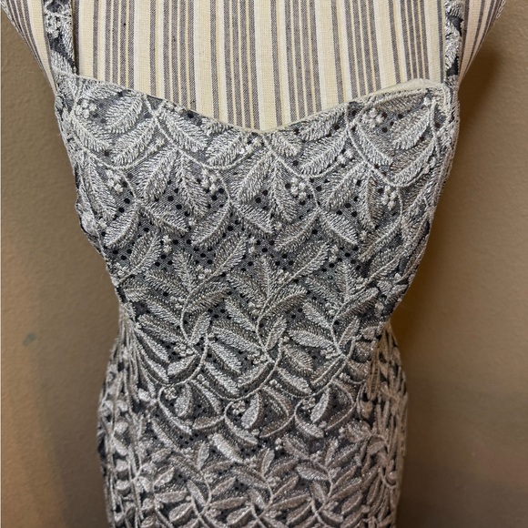 Vintage Poly made in the USA silver sequin dress embroidered slip sz M - Picture 1 of 10